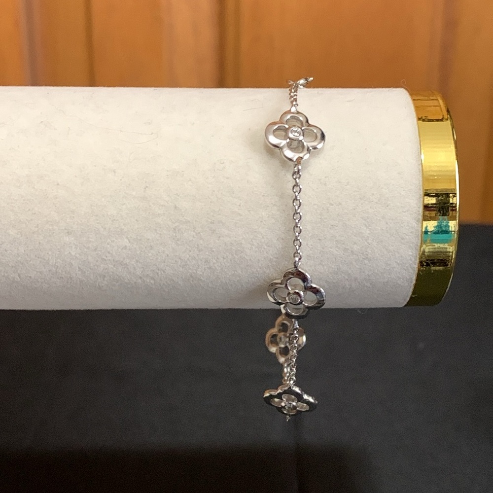 925 silver flower and rhinestone bracelet - Picture 4 of 4